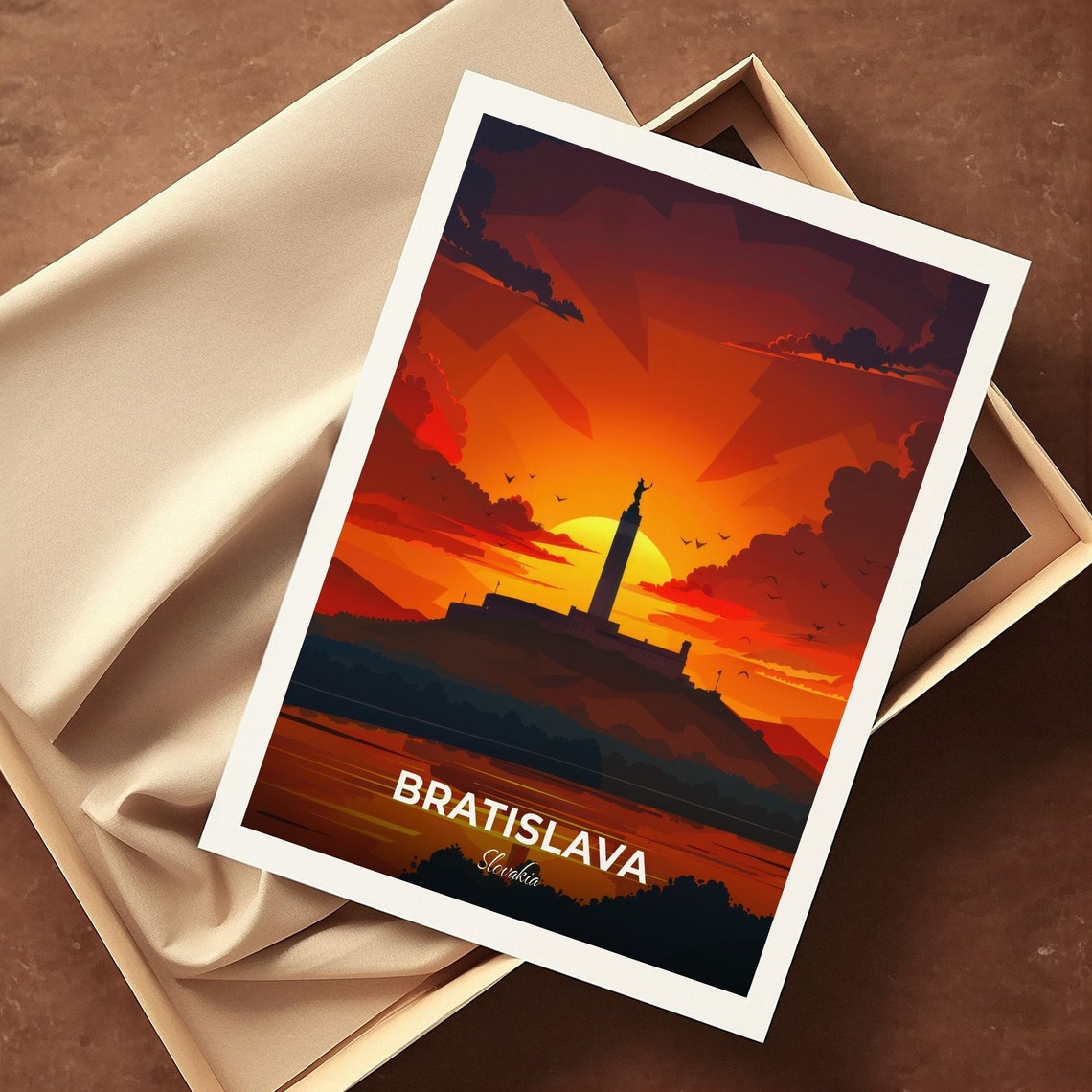 Bratislava Slovakia Slavin Memorial Sunset Vintage Travel Poster - Image 3