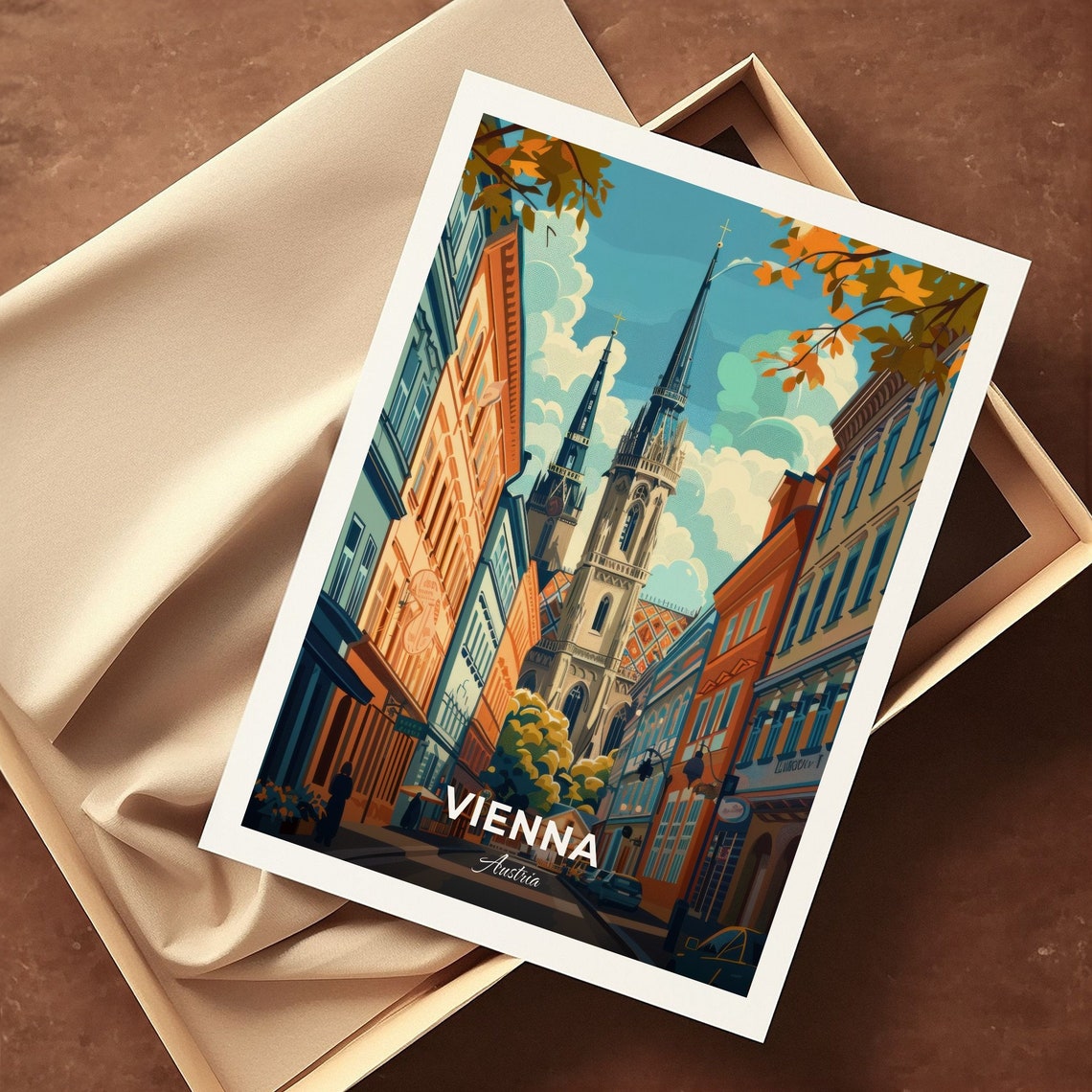 Vienna Austria St Stephens Cathedral Old Town Street Travel Poster - Image 3