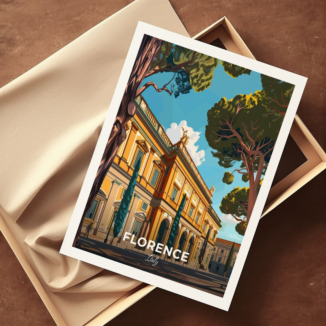 Florence Italy Pitti Palace with Pine Trees Renaissance Travel Poster - Image 3
