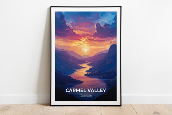 Carmel Valley River Sunset Glow Purple Mountain Travel Poster