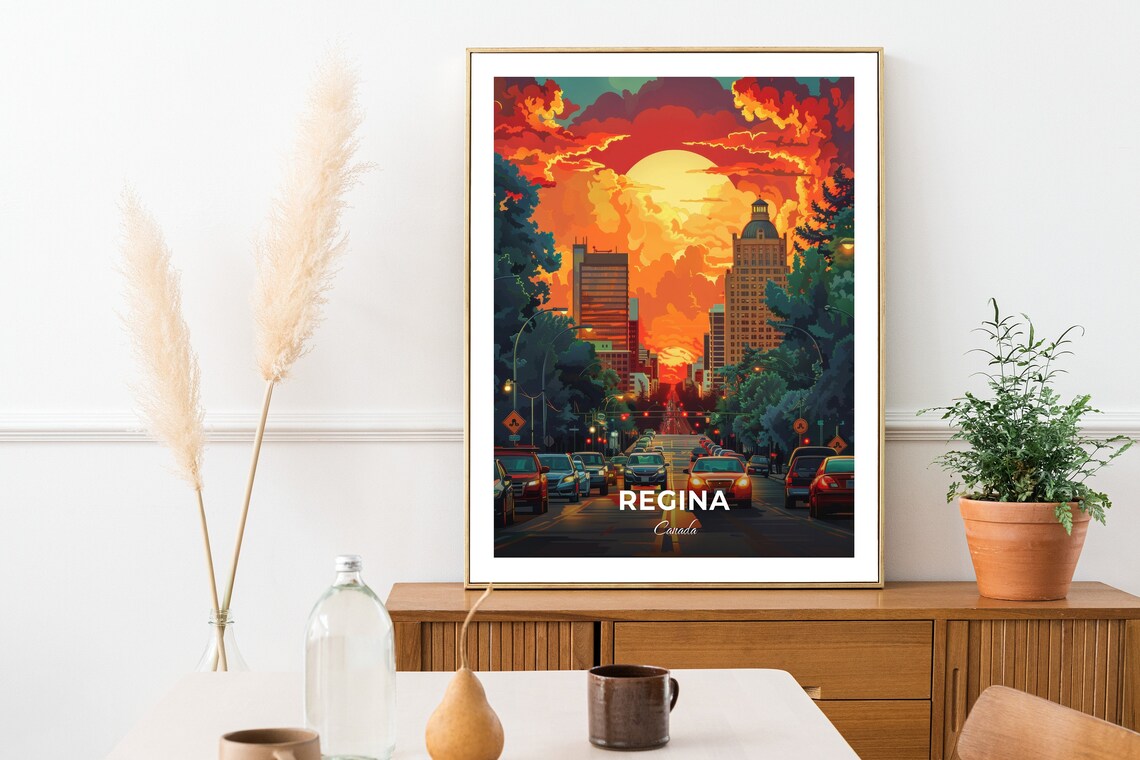 Regina Canada Downtown Street Golden Sunset Urban Travel Poster - Image 2