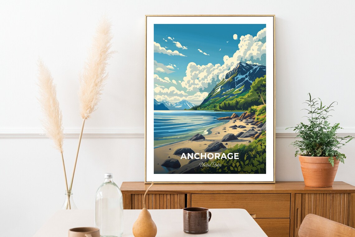 Anchorage Alaska Rocky Beach Mountain Inlet Summer Travel Poster - Image 2