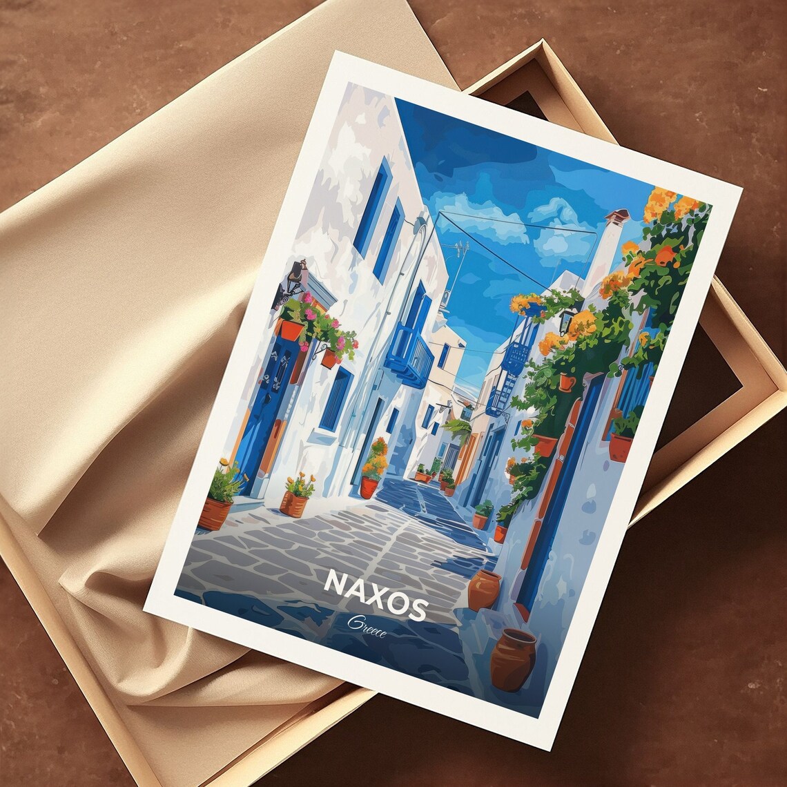 Naxos Old Town Whitewashed Alley Flowers Greece Island Travel Poster - Image 3