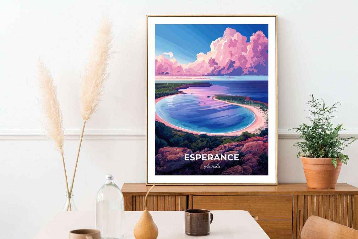 Esperance Australia Pink Shoreline Bay Dreamlike Travel Poster - Image 2