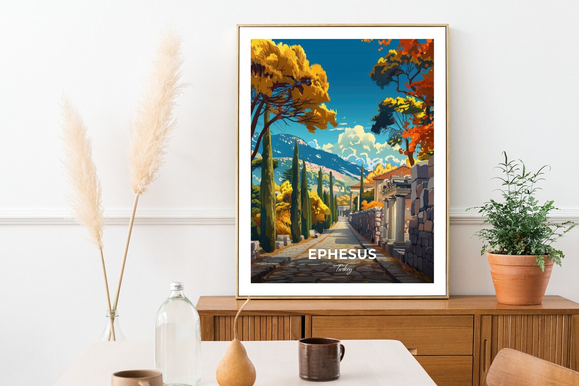Ephesus Turkey Arcadian Way Ancient Stone Street Cypress Travel Poster - Image 2
