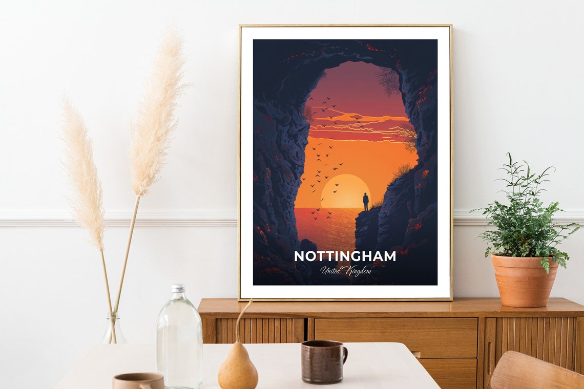 Nottingham City Of Caves Sea Cave Arch Sunset Birds Travel Poster - Image 2