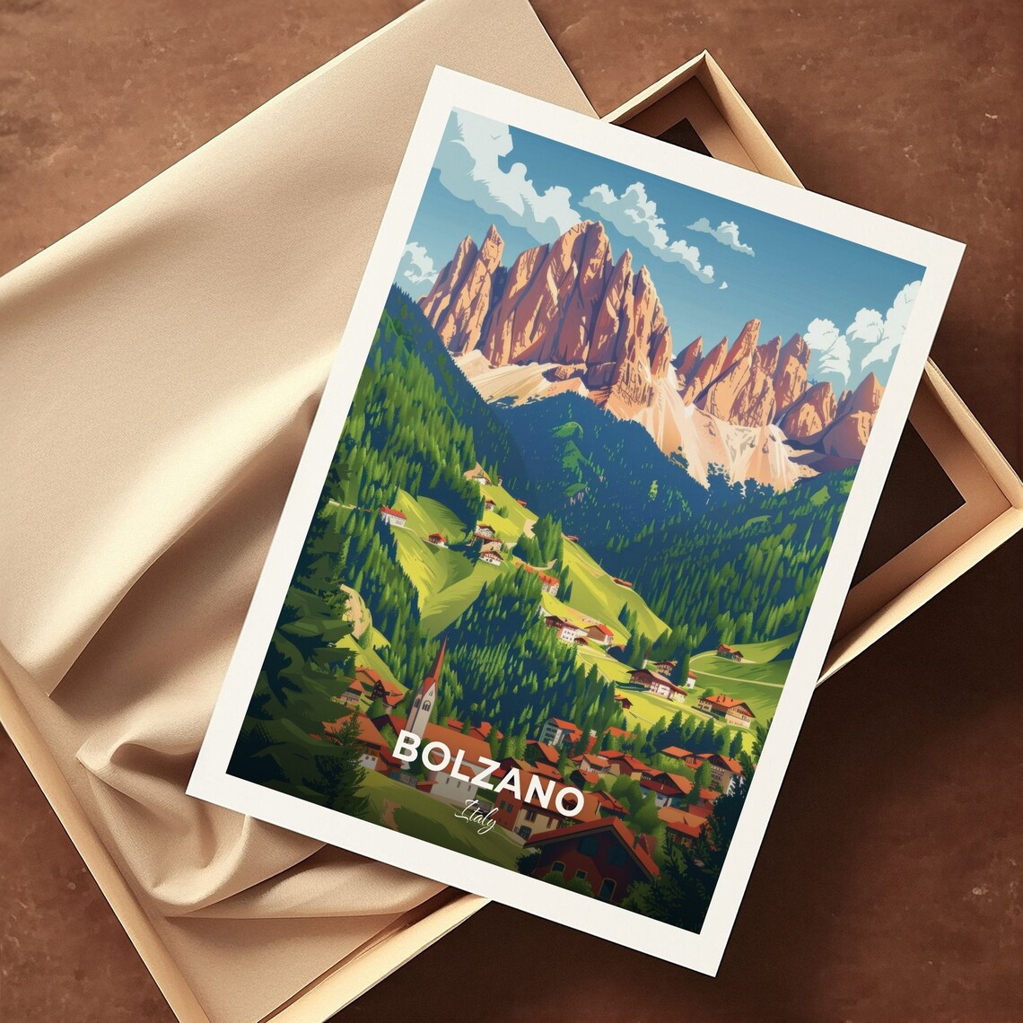 Bolzano Italy Dolomites Peaks Alpine Village Valley Mountain View Poster - Image 3