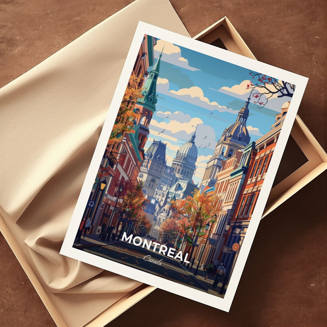 Old Montreal Historic Street Autumn Color Cityscape Travel Poster - Image 3