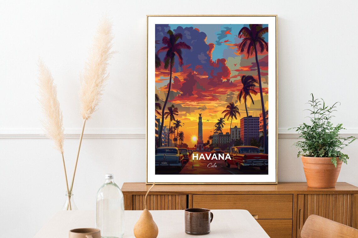 Havana Cuba Plaza de la Revolucion Classic Cars Sunset Travel Poster - Image 2