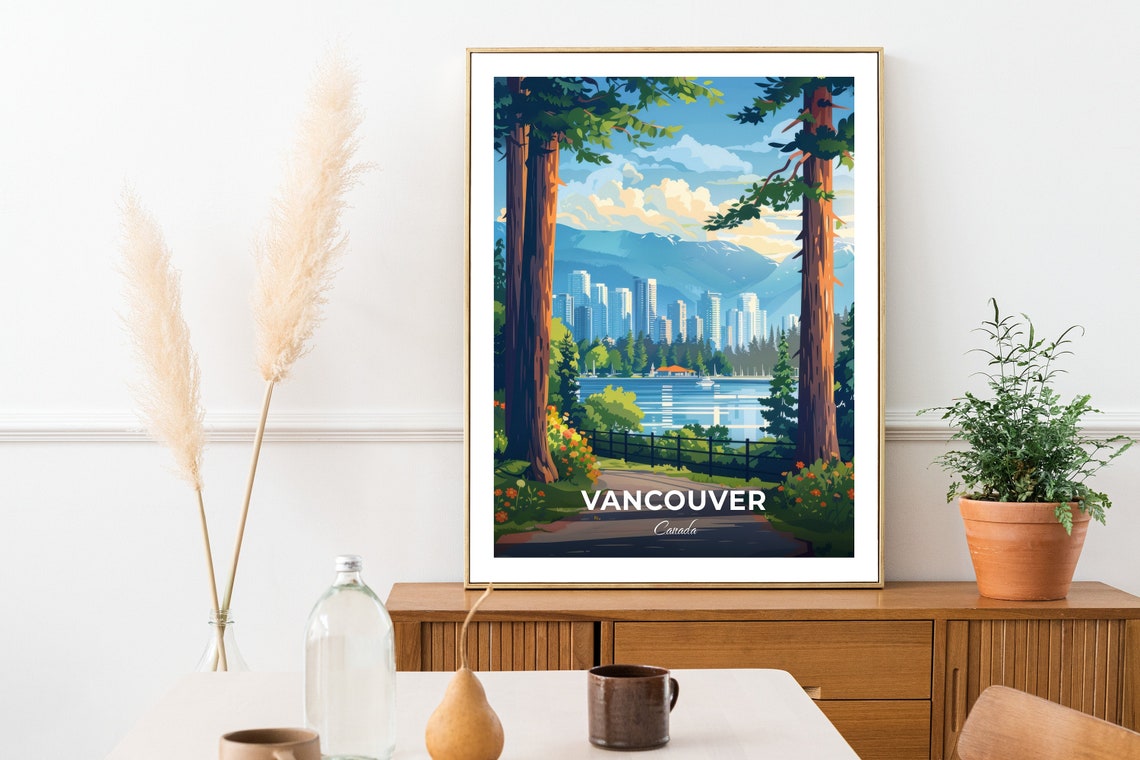 Vancouver Stanley Park Skyline Through the Pines Travel Poster - Image 2