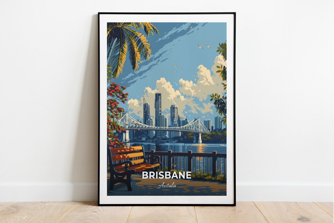 Brisbane Australia Story Bridge Skyline River View Travel Poster