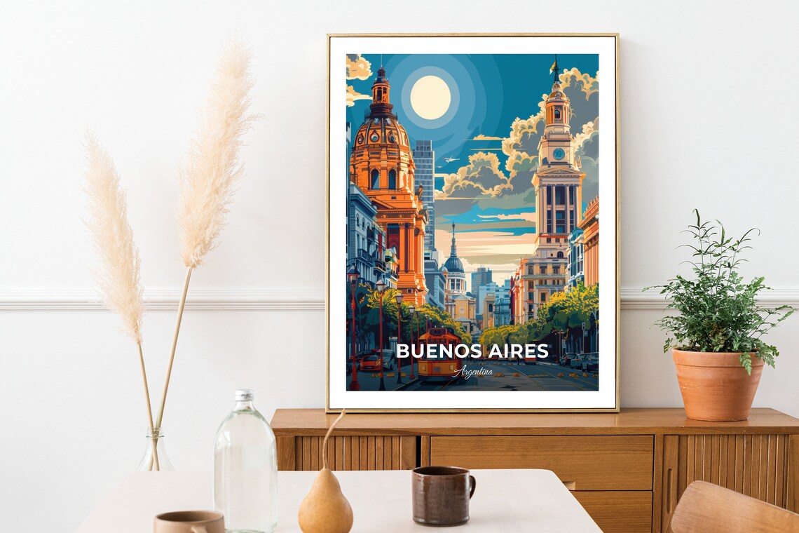 Buenos Aires Plaza de Mayo Cathedral Tram Avenue Travel Scene Poster - Image 2