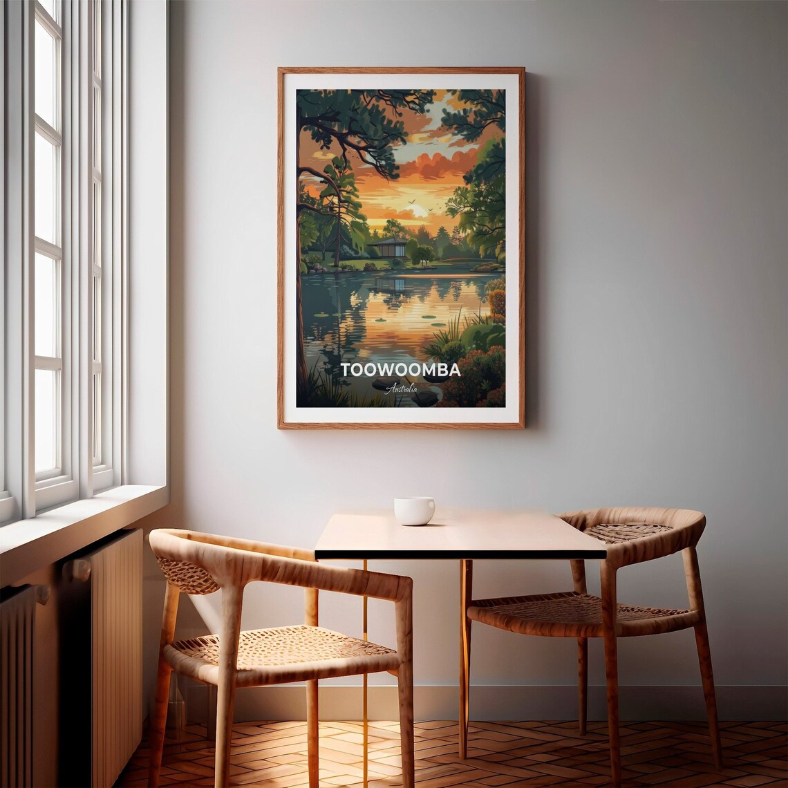 Toowoomba Australia Sunset Lake Reflection and Lily Pads Travel Poster - Image 2