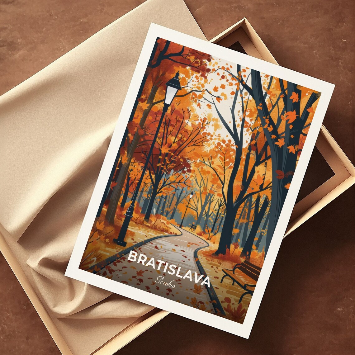 Bratislava Slovakia Golden Autumn Orange Foliage Park Trail Travel Poster - Image 3