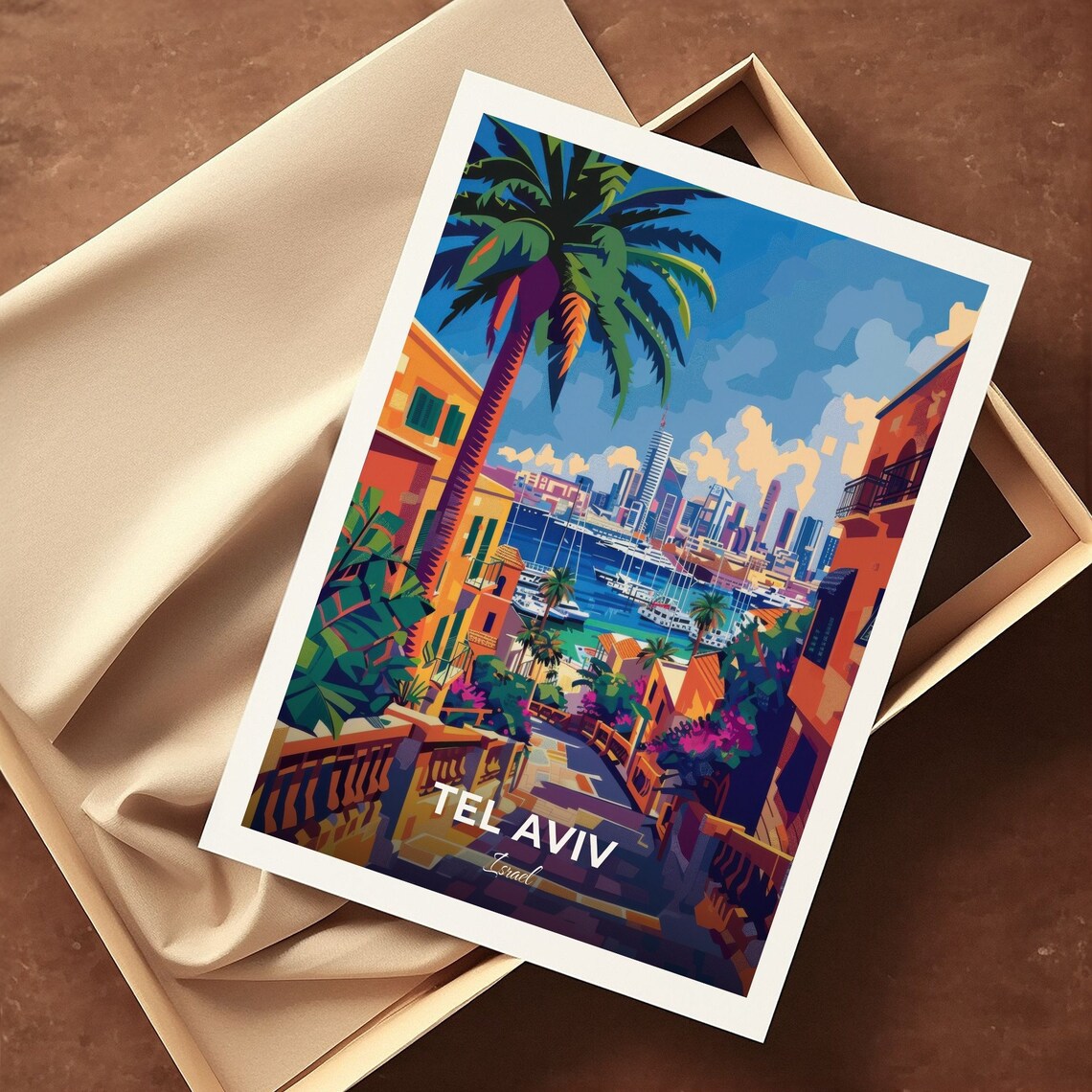 Tel Aviv Old Stone Street Marina Skyline View Travel Scene Poster - Image 3
