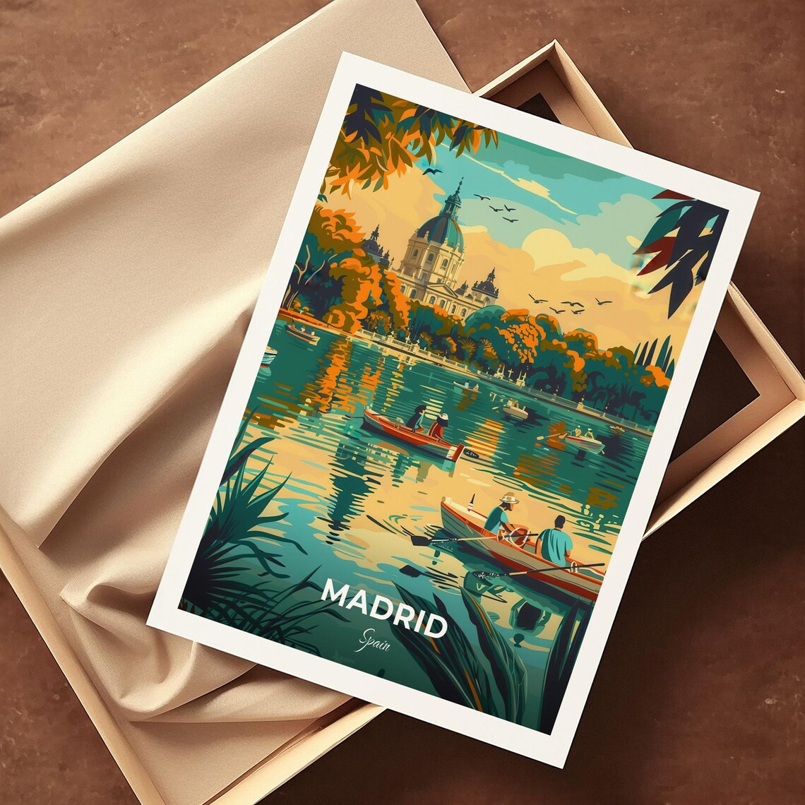 Madrid Spain Retiro Park Lake Rowboats Vintage Travel Poster - Image 4