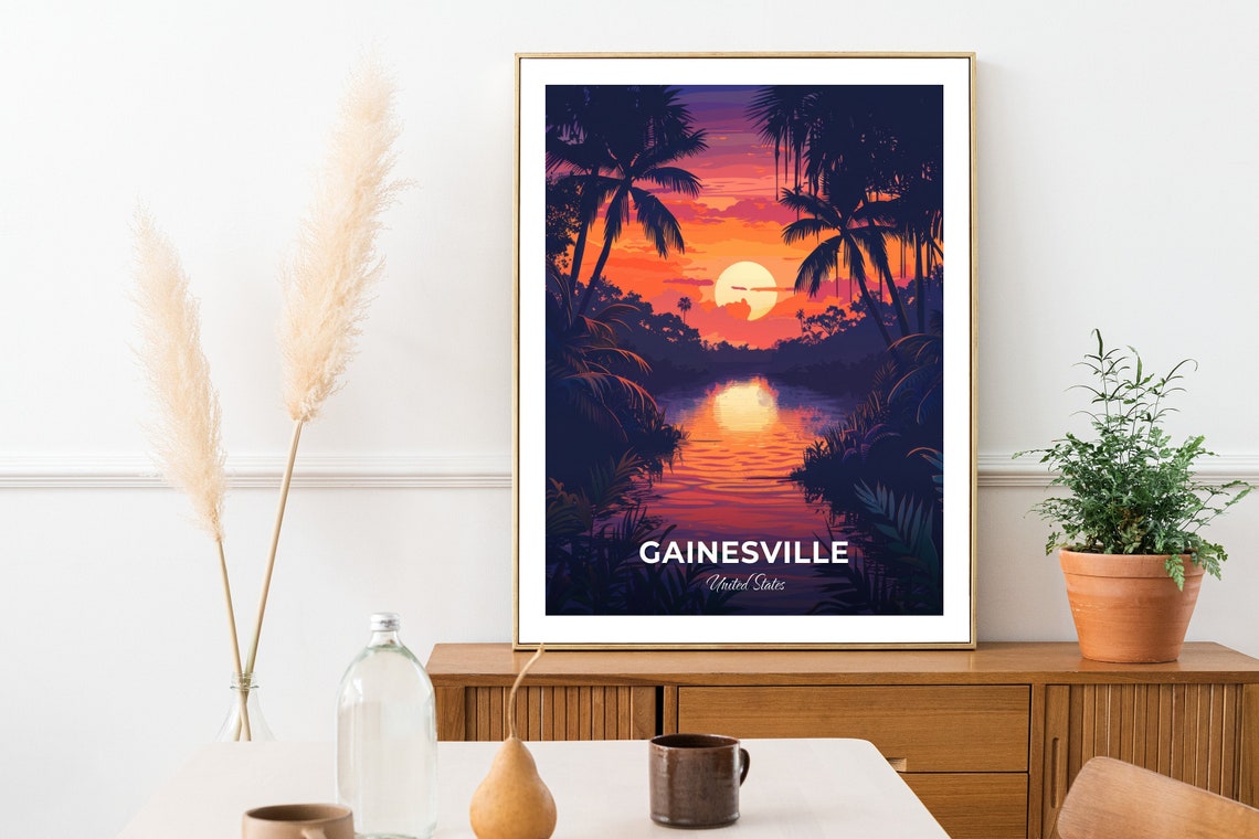 Gainesville Sunset Palms Reflecting on Quiet Lake Travel Poster - Image 3