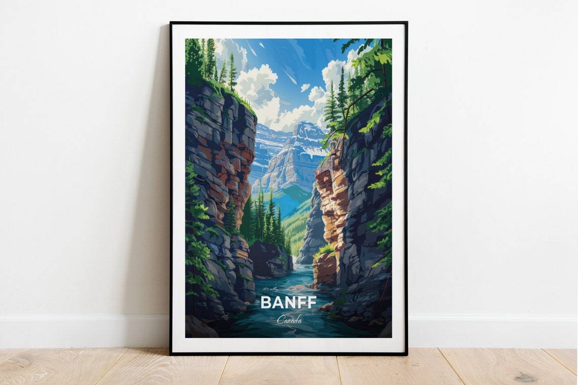 Banff Canada Mountain Canyon River Pine Forest Travel Wall Art