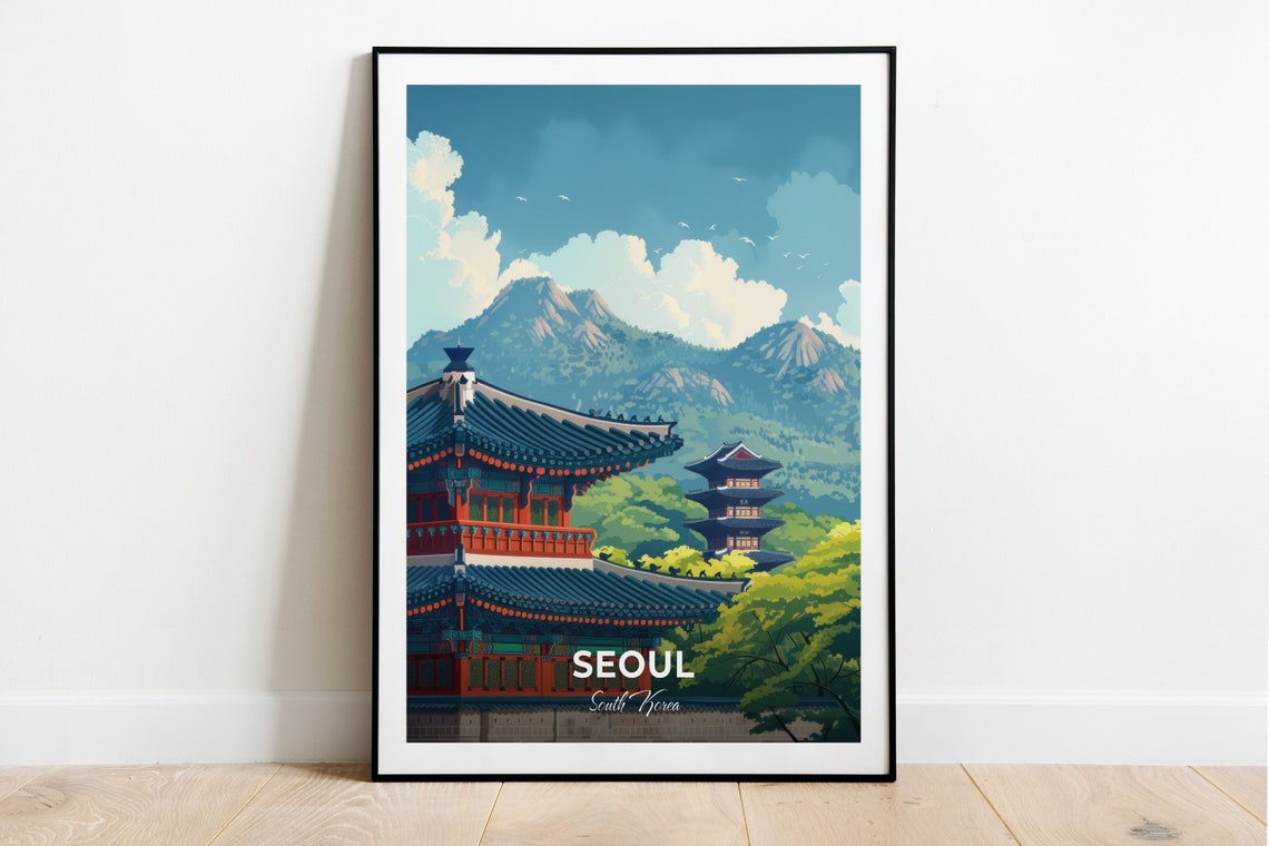 Seoul Gyeongbokgung Palace Pavilion Mountain Backdrop Poster