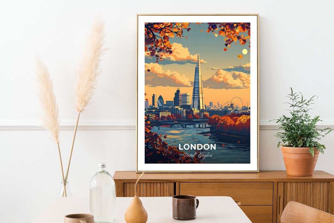 London The Shard Thames Sunset Modern Skyline River Travel Poster - Image 2