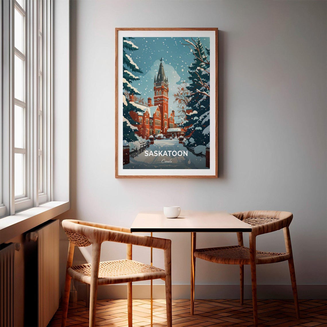 Saskatoon Canada Snowy Winter Red Brick Campus Scene Art Poster - Image 2