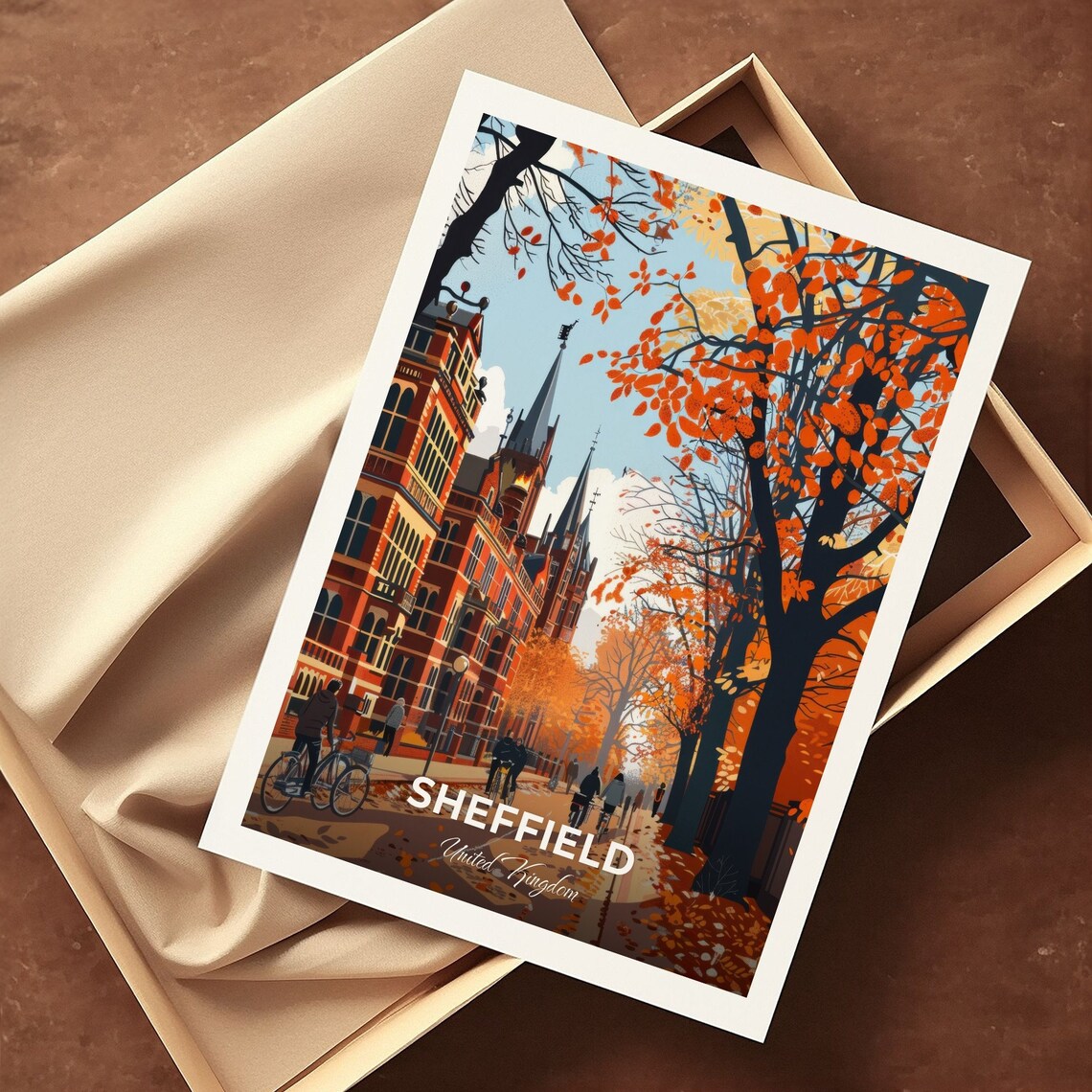 Sheffield University Street Autumn Leaves Cityscape Travel Poster - Image 3