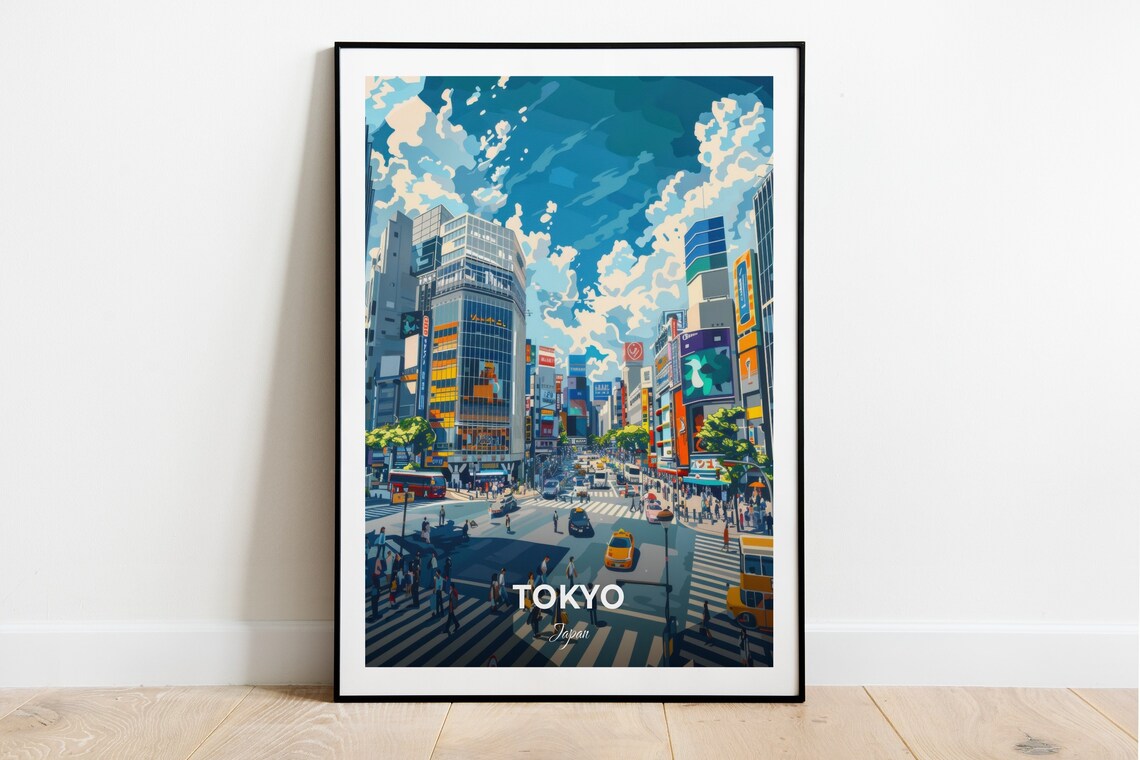Tokyo Japan Shibuya Crossing Busy City Street View Scene Poster