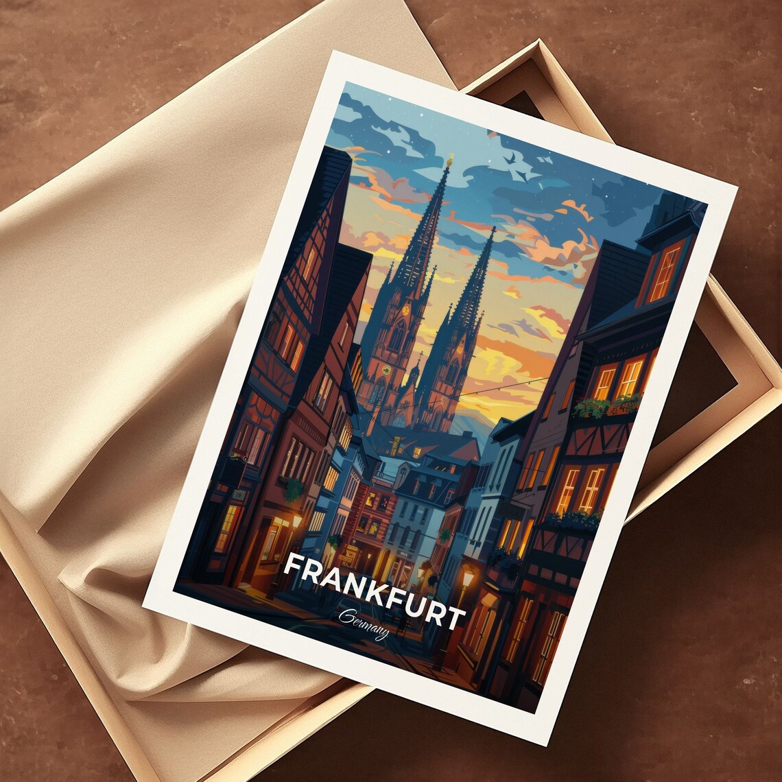 Frankfurt Germany Gothic Cathedral Sunset Old Town Glowing Street Poster - Image 3