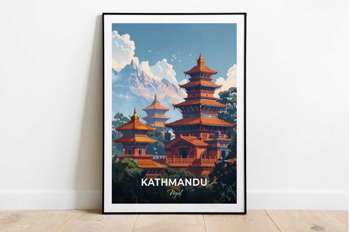 Kathmandu Nepal Pagoda Temples Himalaya Mountains Clear Day View Poster