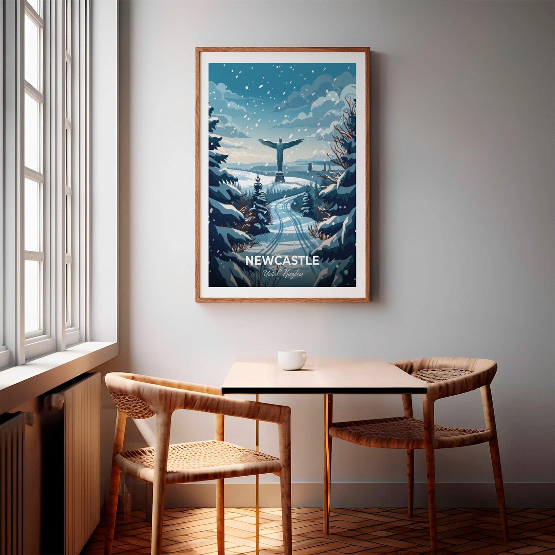 Newcastle United Kingdom Angel Winter Snow Statue View Poster - Image 2