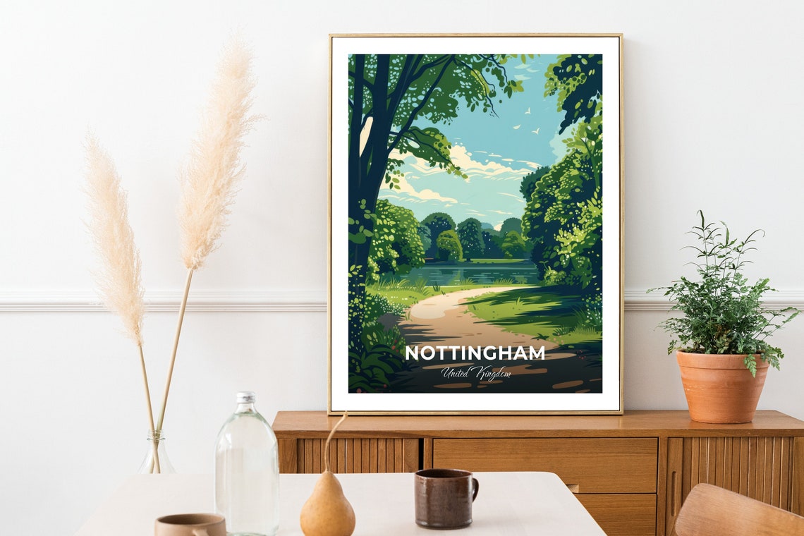 Nottingham Highfields Park Green Lake Path View Travel Poster - Image 2