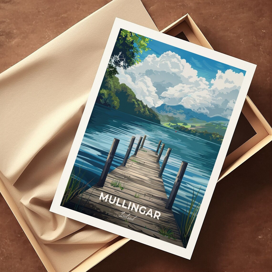 Mullingar Ireland Lough Ennell Wooden Pier Lake Landscape Travel Poster - Image 3