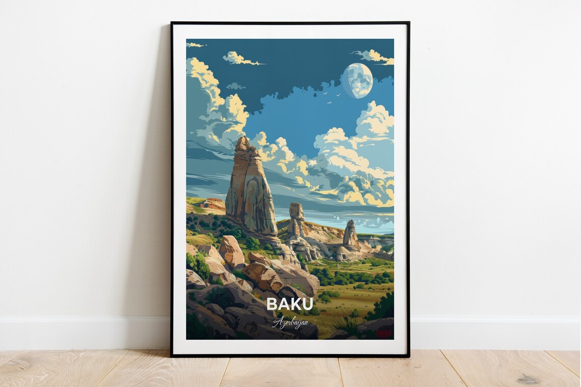 Baku Azerbaijan Gobustan Rock Pillars Moon Desert Landscape Poster