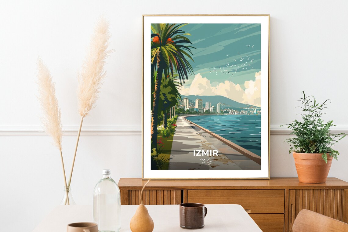Izmir Turkey Kordon Seafront Promenade Travel Poster Palm Coast Art - Image 2