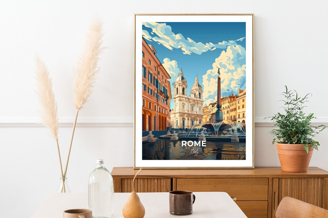 Rome Piazza Navona Fountain Baroque Church Italy Travel Poster - Image 2
