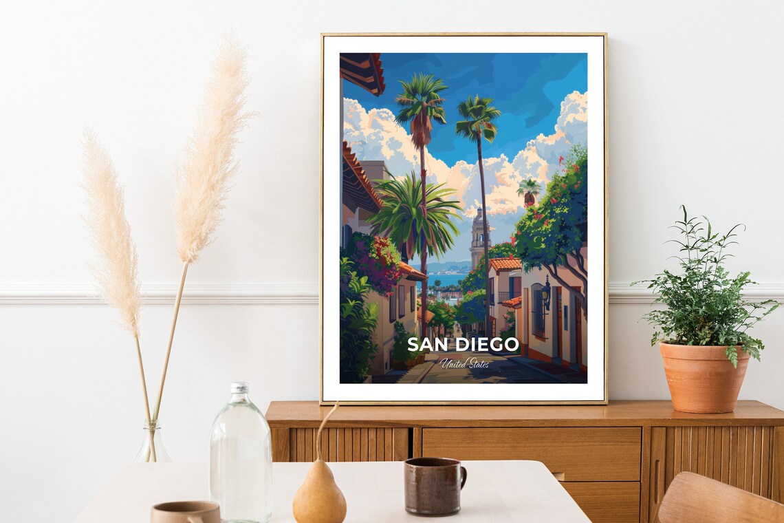 San Diego California Palm Street Church Tower Old Town Poster - Image 2