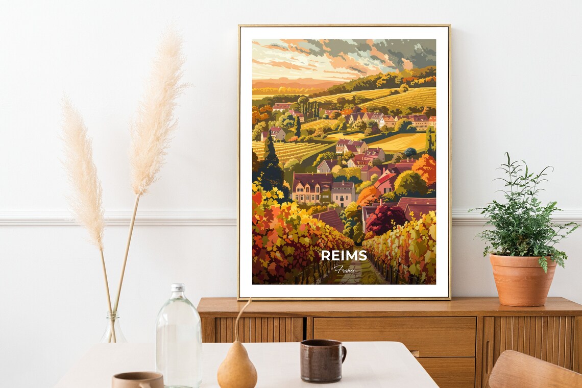 Reims France Autumn Vineyards Village Wine Country Travel Poster - Image 2