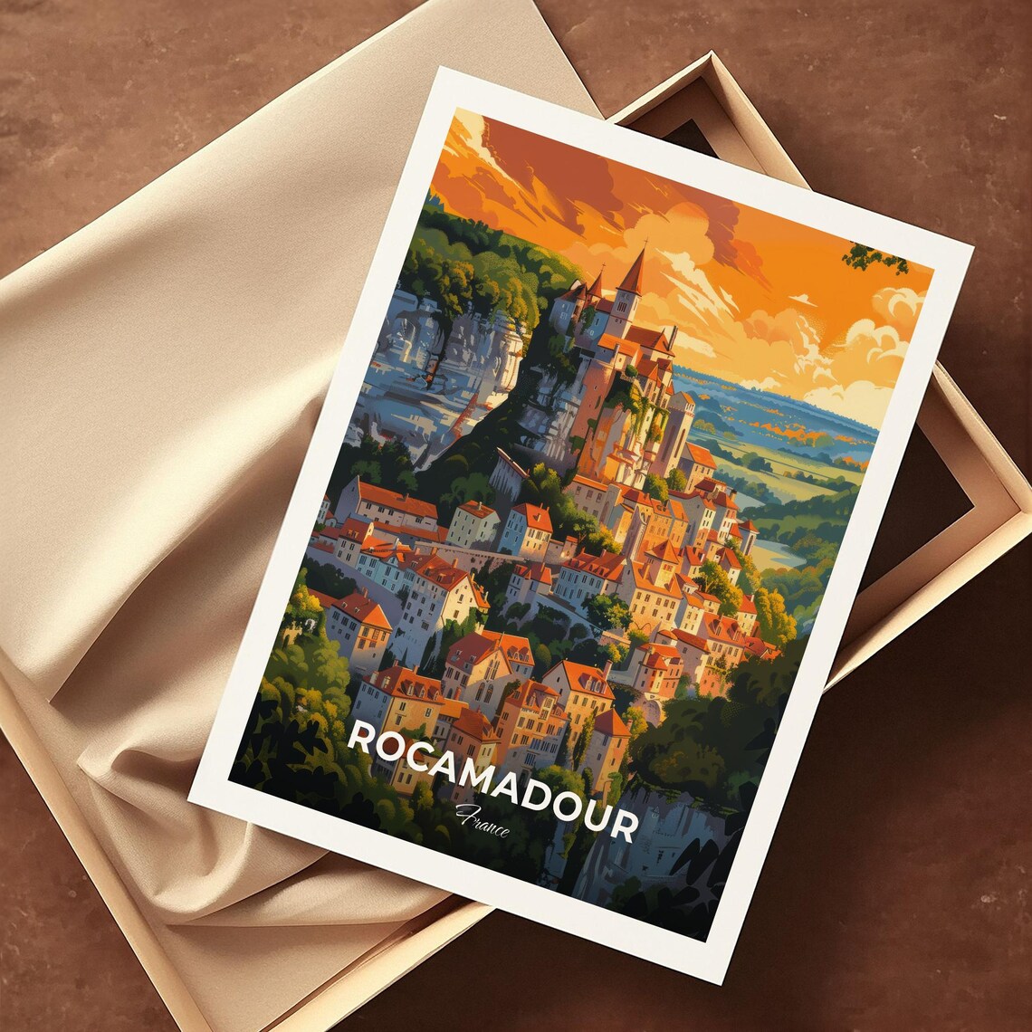 Rocamadour France Medieval Village Sunset Golden Travel Poster - Image 4