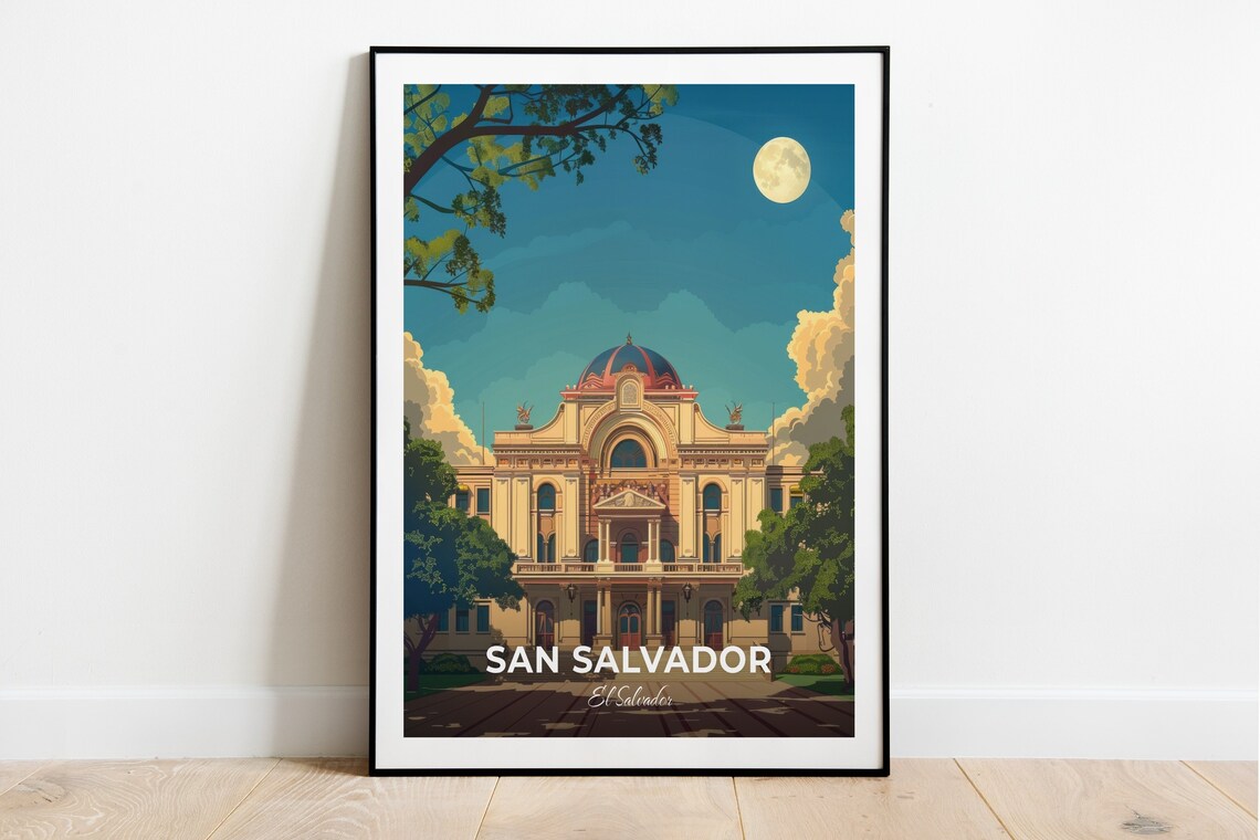 San Salvador Travel Poster National Theater City Print Cityscape Artwork Birthday Wedding Gift Wall Art Location Print Home Decor