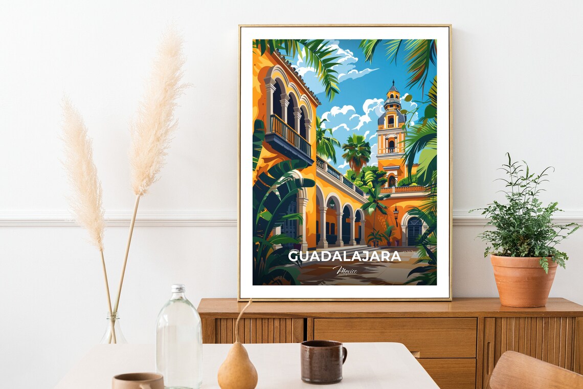 Guadalajara Mexico Hospicio Cabanas Travel Poster Colonial Courtyard Art - Image 2