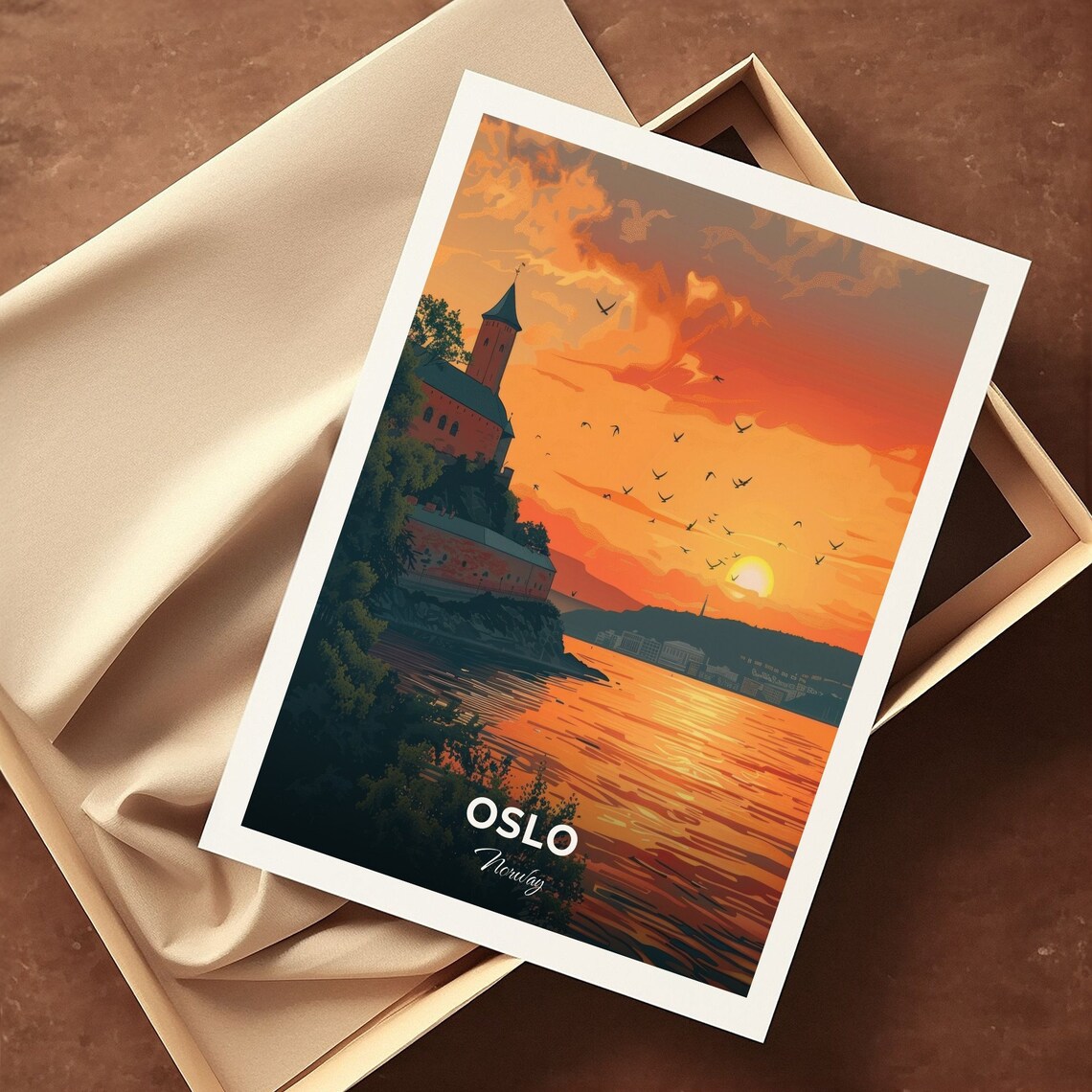 Oslo Akershus Fortress Sunset Over the Fjord Norway Harbor Travel Poster - Image 3