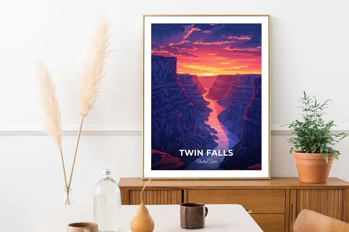 Twin Falls Idaho Canyon Sunset River Travel Poster Purple Glow Art - Image 2