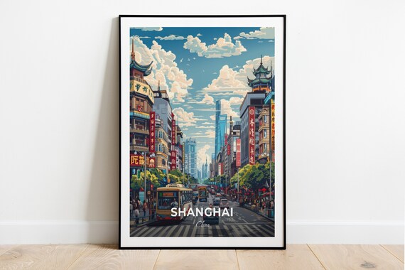 Shanghai Nanjing Road Busy Shopping Street City Life Travel Art Poster