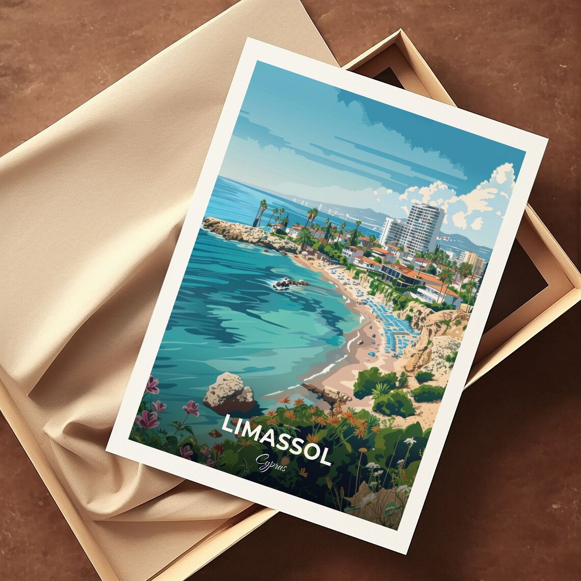 Limassol Turquoise Beach Cove With Seaside Resorts Cyprus Travel Poster - Image 3