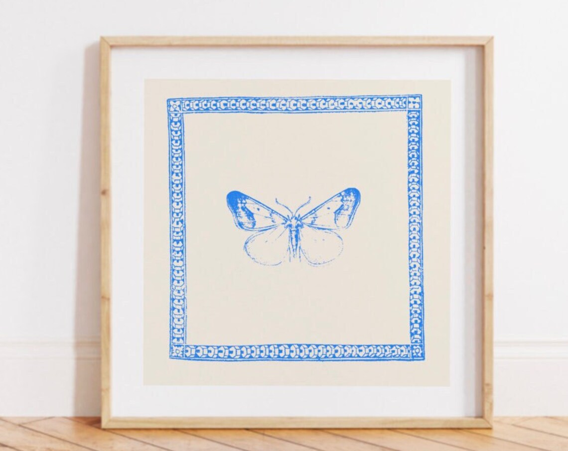 Vintage Cornflower Blue Butterfly Minimal Art Print - Image 3