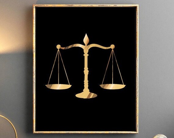 Scales of Justice Lawyer Art Print, Gold Foil