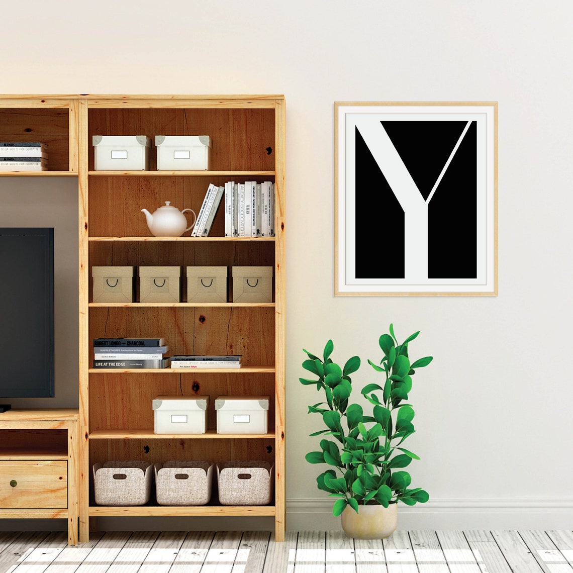 Personalized Initial Letter Black White Modern Minimalist Wall Art - Image 2