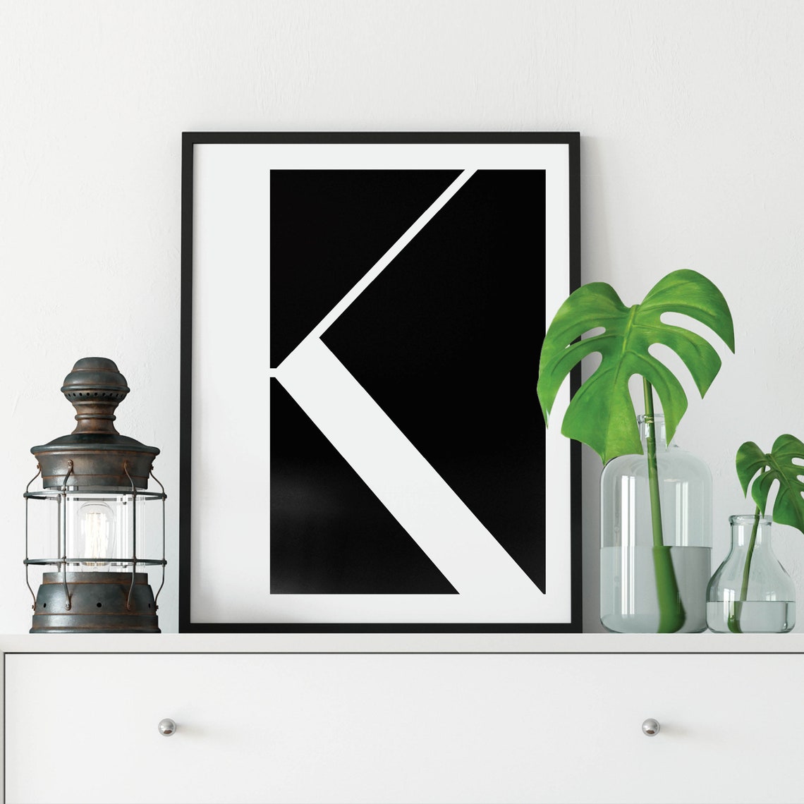 Bold Black and White Geometric Letter K Modern Abstract Poster - Image 2
