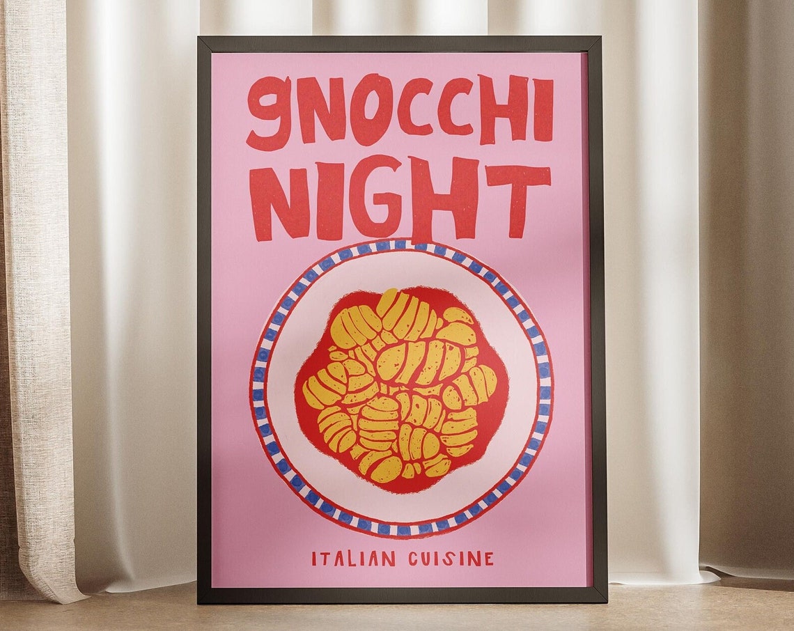 Gnocchi Night Italian Cuisine Pink Red Retro Kitchen Art Poster