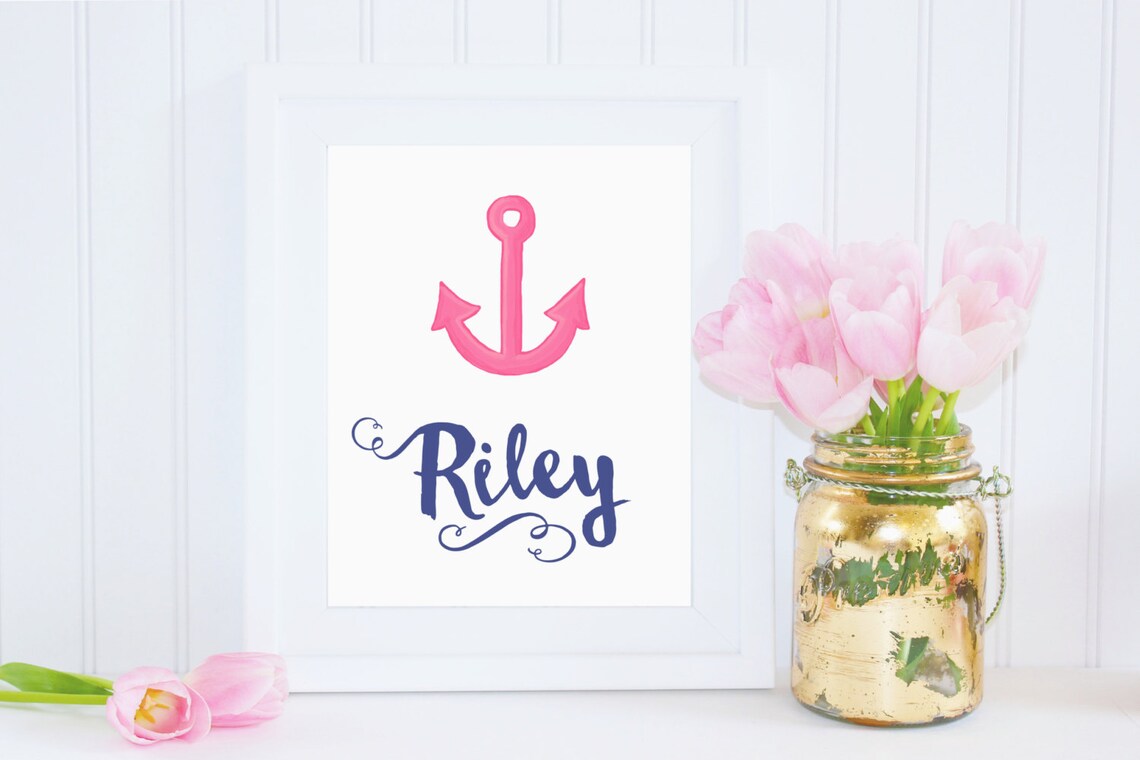 Anchor Name Monogram Art Print, Nautical Nursery Decor